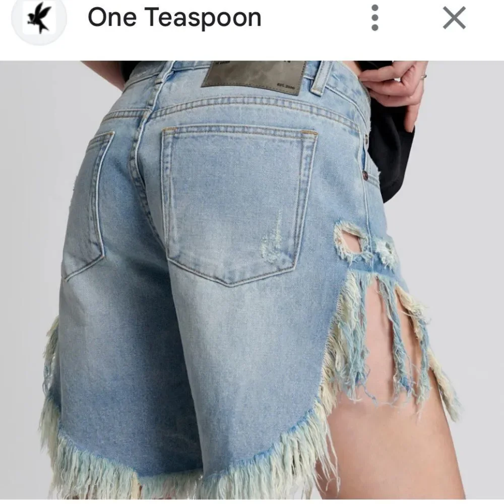 One Teaspoon Frankies Low Waist Long Length Denim Shorts - Worn Out Hendrixe